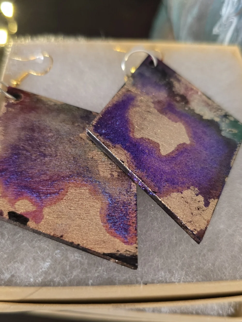 HANDCRAFTED Wood Dangle Earrings HANDPAINTED Delicate Piercing ARTISAN Jewelry
